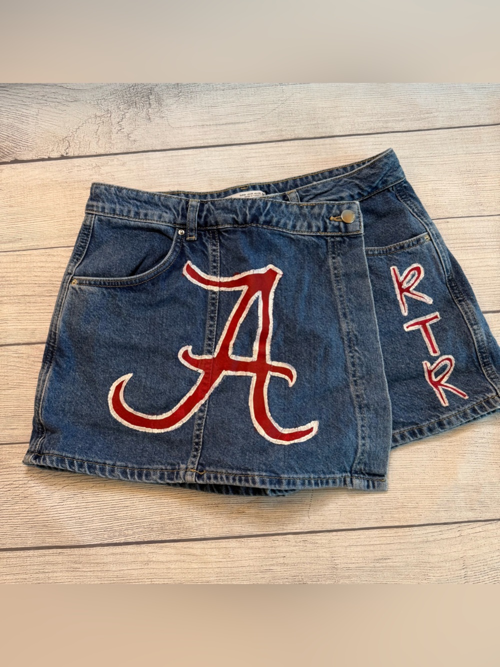 Hand Painted Women's Denim Shorts Skirt - University of Alabama